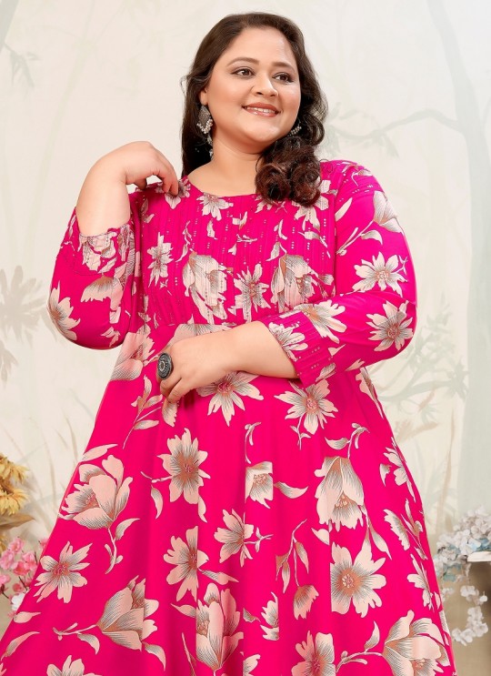 Pink Rayon Readymade Long Kurti | Digital Print PLUS SIZE JOY VOL-1 8649