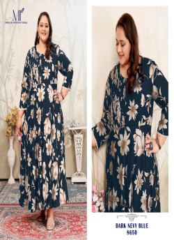 Navy Blue Rayon Readymade Long Kurti | Digital Print PLUS SIZE JOY VOL-1 8650