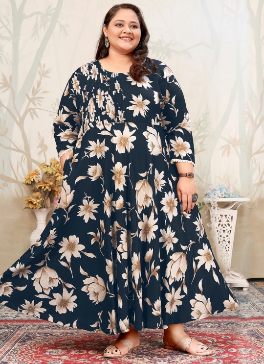 Navy Blue Rayon Readymade Long Kurti | Digital Print PLUS SIZE JOY VOL-1 8650 Navy Blue Rayon Readymade Long Kurti | Digital Print PLUS SIZE JOY VOL-1 8650