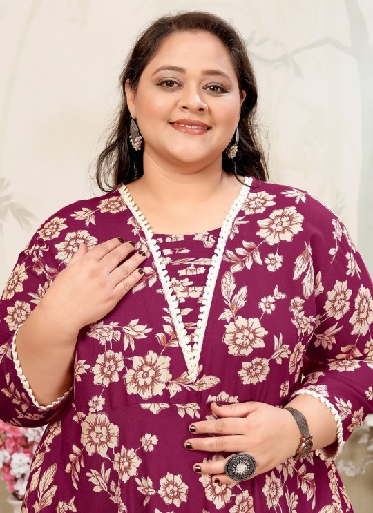 Wine Rayon Readymade Long Kurti | Digital Print PLUS SIZE JOY VOL-1 8651 Wine Rayon Readymade Long Kurti | Digital Print PLUS SIZE JOY VOL-1 8651