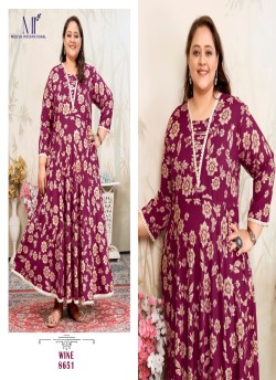 Wine Rayon Readymade Long Kurti | Digital Print PLUS SIZE JOY VOL-1 8651