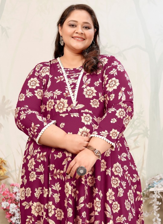 Wine Rayon Readymade Long Kurti | Digital Print PLUS SIZE JOY VOL-1 8651 Wine Rayon Readymade Long Kurti | Digital Print PLUS SIZE JOY VOL-1 8651