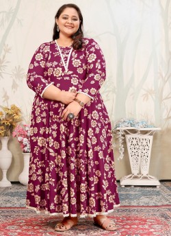 Wine Rayon Readymade Long Kurti | Digital Print PLUS SIZE JOY VOL-1 8651