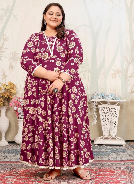 Wine Rayon Readymade Long Kurti | Digital Print PLUS SIZE JOY VOL-1 8651 Wine Rayon Readymade Long Kurti | Digital Print PLUS SIZE JOY VOL-1 8651