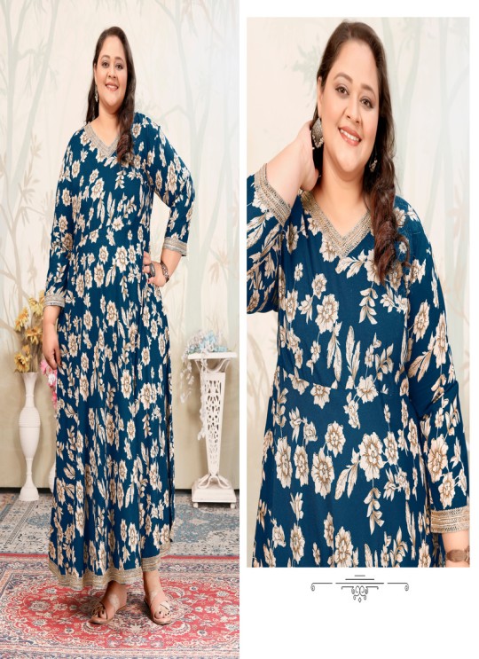 Teal Blue Rayon Readymade Long Kurti | Digital Print PLUS SIZE JOY VOL-1 8652 Teal Blue Rayon Readymade Long Kurti | Digital Print PLUS SIZE JOY VOL-1 8652
