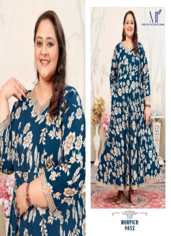 Teal Blue Rayon Readymade Long Kurti | Digital Print PLUS SIZE JOY VOL-1 8652