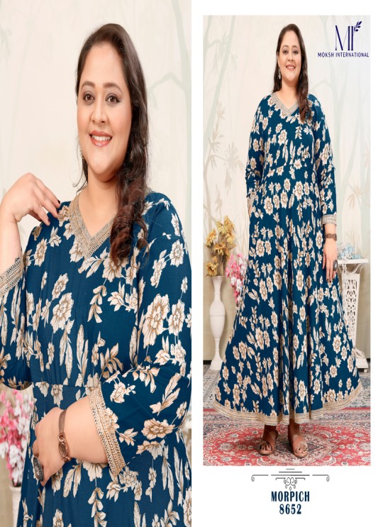 Teal Blue Rayon Readymade Long Kurti | Digital Print PLUS SIZE JOY VOL-1 8652 Teal Blue Rayon Readymade Long Kurti | Digital Print PLUS SIZE JOY VOL-1 8652