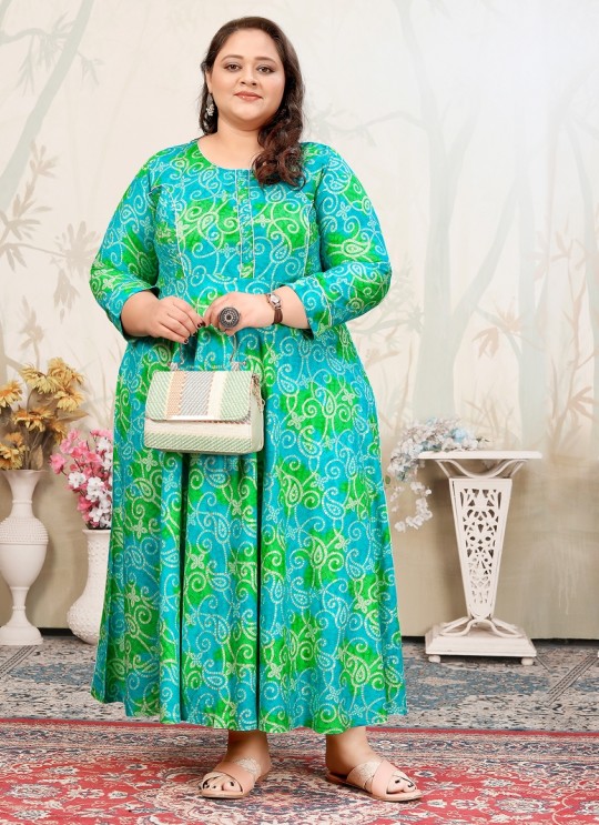 Green Rayon Readymade Long Kurti | Digital Print PLUS SIZE JOY VOL-2 8653 Green Rayon Readymade Long Kurti | Digital Print PLUS SIZE JOY VOL-2 8653