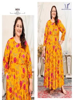 Mustard Rayon Readymade Long Kurti | Digital Print PLUS SIZE JOY VOL-2 8654