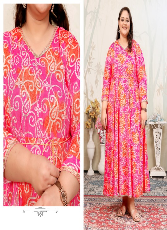 Pink Rayon Readymade Long Kurti | Digital Print PLUS SIZE JOY VOL-2 8656