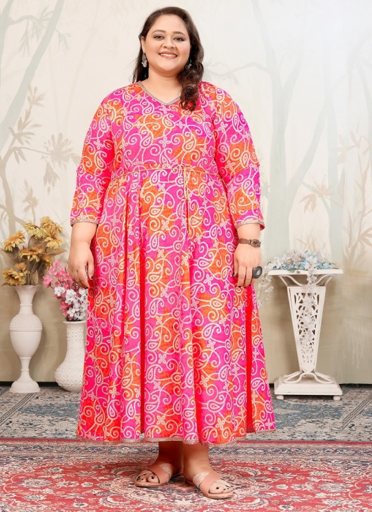 Pink Rayon Readymade Long Kurti | Digital Print PLUS SIZE JOY VOL-2 8656