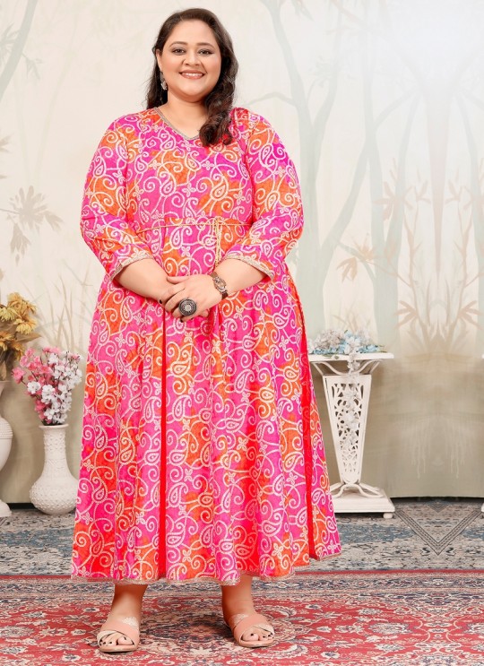 Pink Rayon Readymade Long Kurti | Digital Print PLUS SIZE JOY VOL-2 8656
