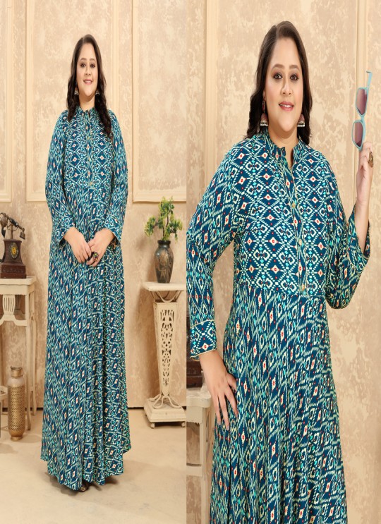 Green Rayon Readymade Long Kurti | Digital Print PLUS SIZE VOL-2 8625