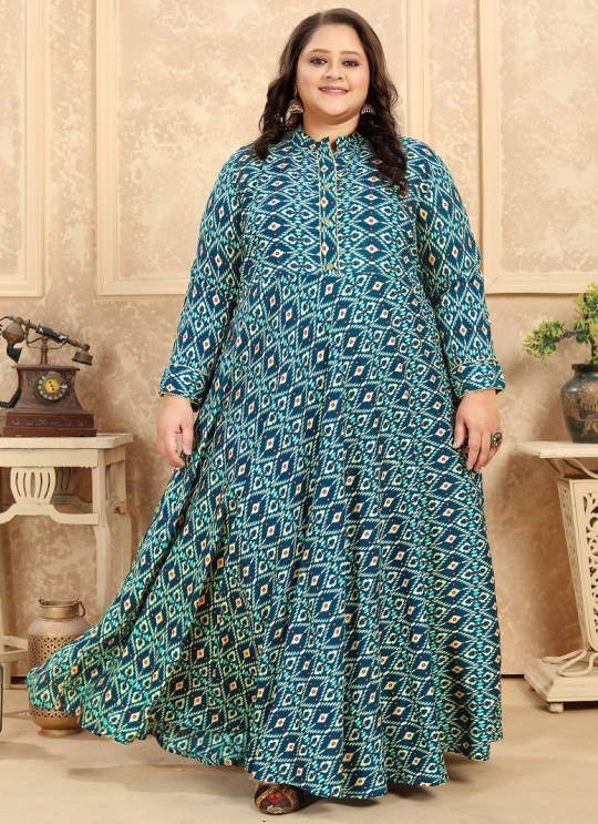 Green Rayon Readymade Long Kurti | Digital Print PLUS SIZE VOL-2 8625 Green Rayon Readymade Long Kurti | Digital Print PLUS SIZE VOL-2 8625