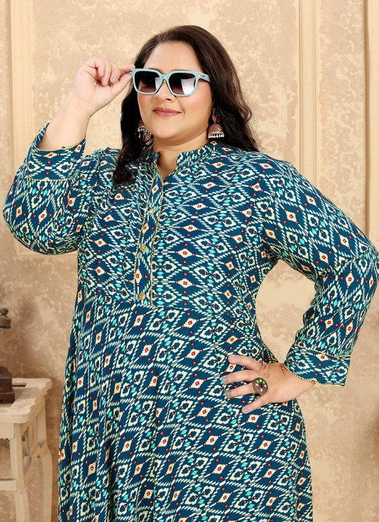 Green Rayon Readymade Long Kurti | Digital Print PLUS SIZE VOL-2 8625 Green Rayon Readymade Long Kurti | Digital Print PLUS SIZE VOL-2 8625