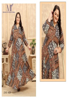 Brown Rayon Readymade Long Kurti | Digital Print PLUS SIZE VOL-2 8626