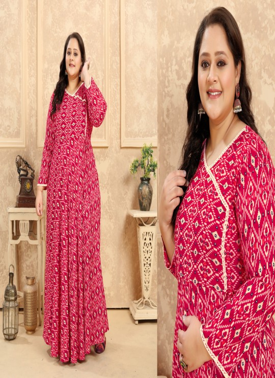 Pink Rayon Readymade Long Kurti | Digital Print PLUS SIZE VOL-2 8627 Pink Rayon Readymade Long Kurti | Digital Print PLUS SIZE VOL-2 8627