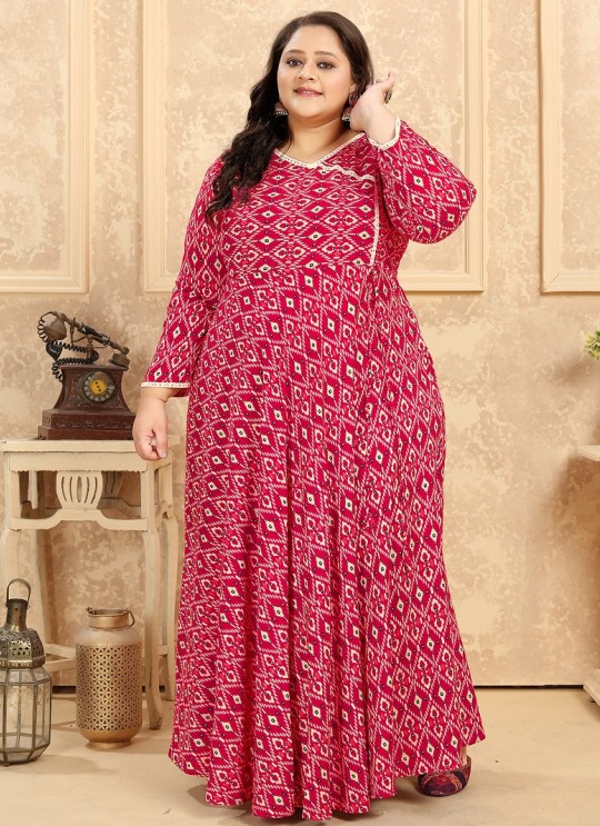 Pink Rayon Readymade Long Kurti | Digital Print PLUS SIZE VOL-2 8627