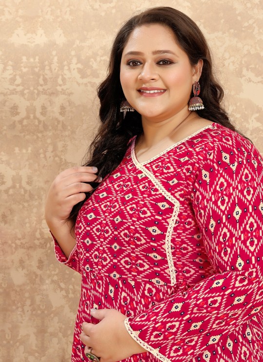 Pink Rayon Readymade Long Kurti | Digital Print PLUS SIZE VOL-2 8627