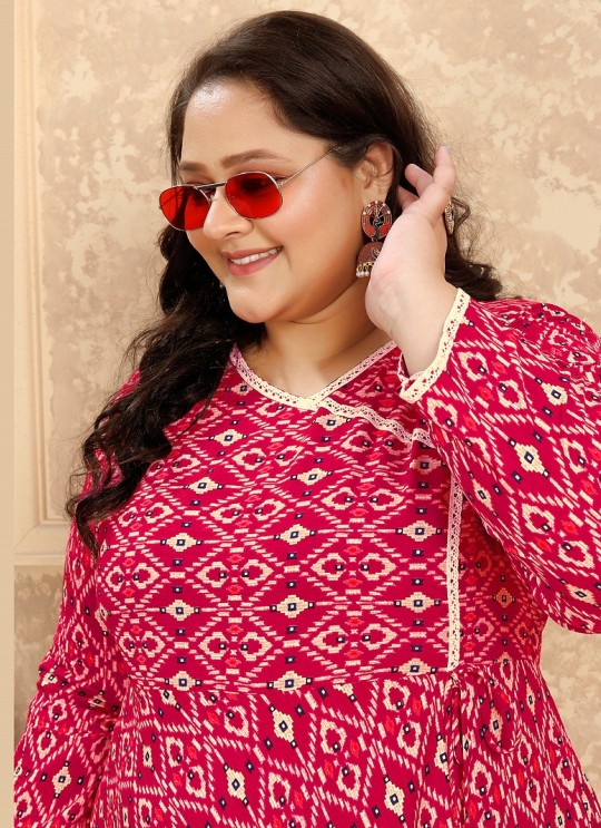 Pink Rayon Readymade Long Kurti | Digital Print PLUS SIZE VOL-2 8627