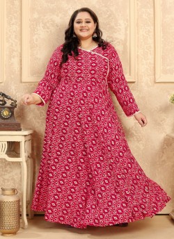 Pink Rayon Readymade Long Kurti | Digital Print PLUS SIZE VOL-2 8627