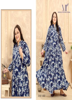 Blue Rayon Readymade Long Kurti | Digital Print PLUS SIZE VOL-2 8628