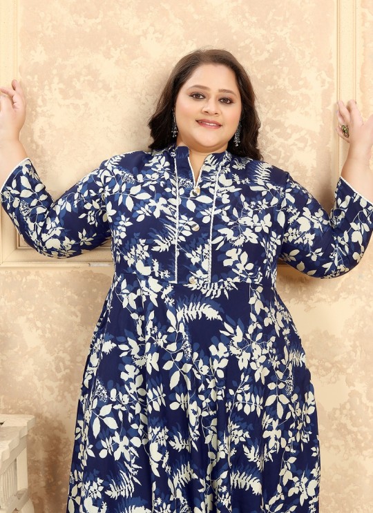 Blue Rayon Readymade Long Kurti | Digital Print PLUS SIZE VOL-2 8628