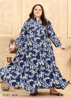 Blue Rayon Readymade Long Kurti | Digital Print PLUS SIZE VOL-2 8628