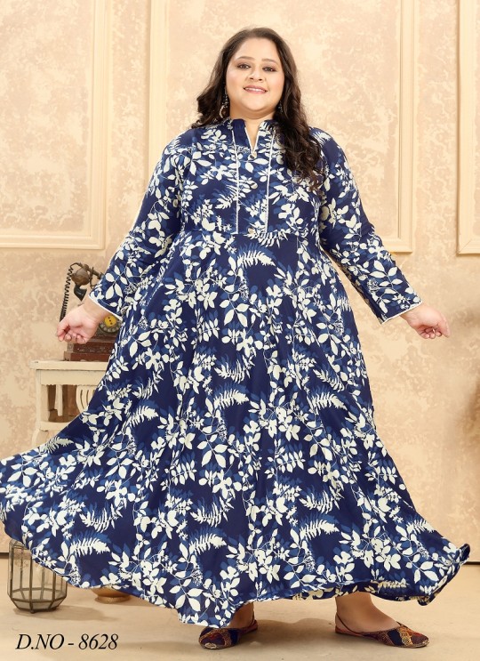 Blue Rayon Readymade Long Kurti | Digital Print PLUS SIZE VOL-2 8628