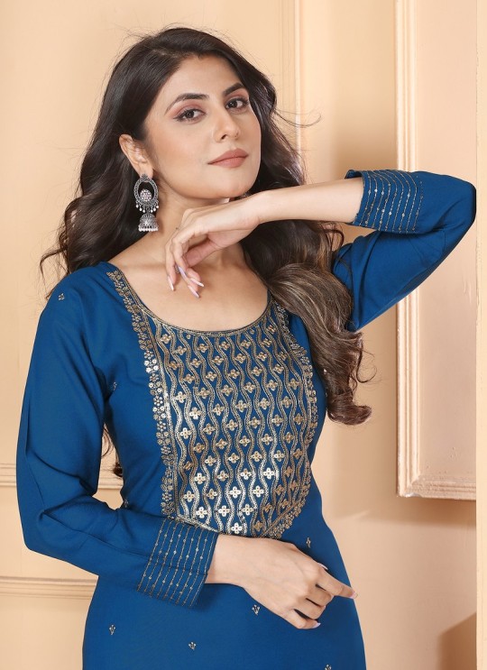 Blue Rayon Readymade Salwar Kameez Heavy Sequence Embroidered RASHMI VOL-1 9001 Blue Rayon Readymade Salwar Kameez Heavy Sequence Embroidered RASHMI VOL-1 9001