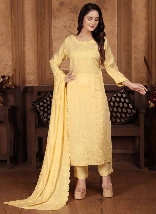 Yellow Chanderi Readymade Salwar Kameez | Embroidery & Sequence RITU VOL-1 1321 Yellow Chanderi Readymade Salwar Kameez | Embroidery & Sequence RITU VOL-1 1321
