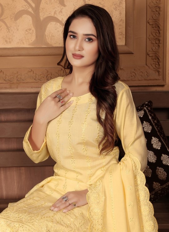 Yellow Chanderi Readymade Salwar Kameez | Embroidery & Sequence RITU VOL-1 1321 Yellow Chanderi Readymade Salwar Kameez | Embroidery & Sequence RITU VOL-1 1321