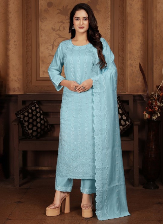 Sky Blue Chanderi Readymade Salwar Kameez | Embroidery & Sequence RITU VOL-1 1323 Sky Blue Chanderi Readymade Salwar Kameez | Embroidery & Sequence RITU VOL-1 1323