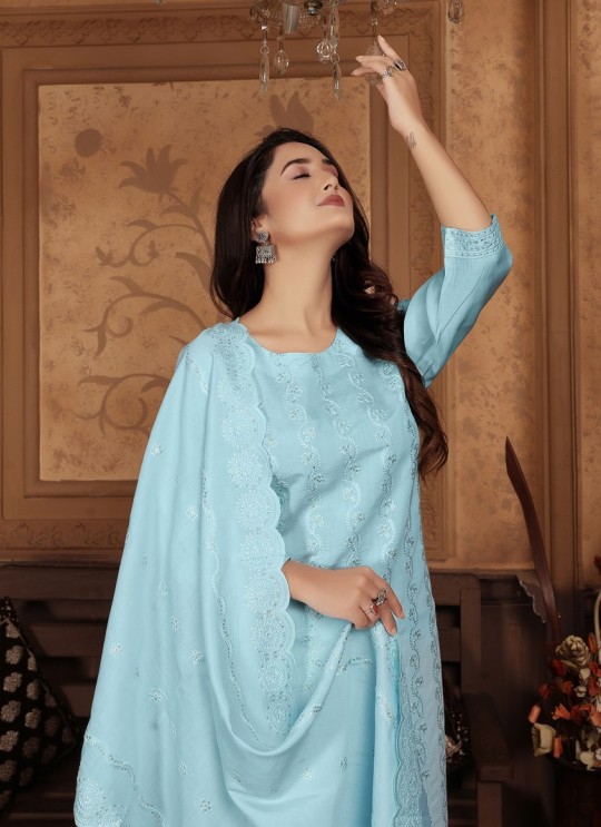 Sky Blue Chanderi Readymade Salwar Kameez | Embroidery & Sequence RITU VOL-1 1323 Sky Blue Chanderi Readymade Salwar Kameez | Embroidery & Sequence RITU VOL-1 1323