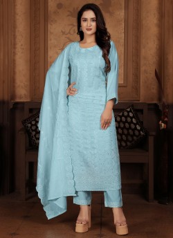 Sky Blue Chanderi Readymade Salwar Kameez | Embroidery & Sequence RITU VOL-1 1323
