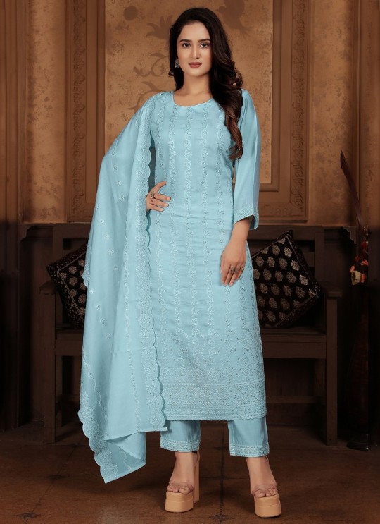 Sky Blue Chanderi Readymade Salwar Kameez | Embroidery & Sequence RITU VOL-1 1323 Sky Blue Chanderi Readymade Salwar Kameez | Embroidery & Sequence RITU VOL-1 1323
