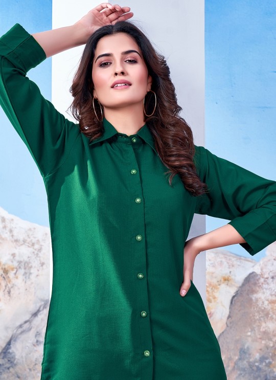 Green Cotton Readymade Shirt | Plain SHIRT VOL-1 2141