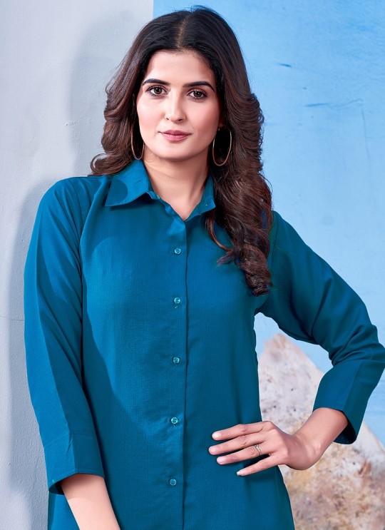 Teal Blue Cotton Readymade Shirt | Plain SHIRT VOL-1 2144