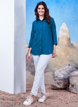 Teal Blue Cotton Readymade Shirt | Plain SHIRT VOL-1 2144