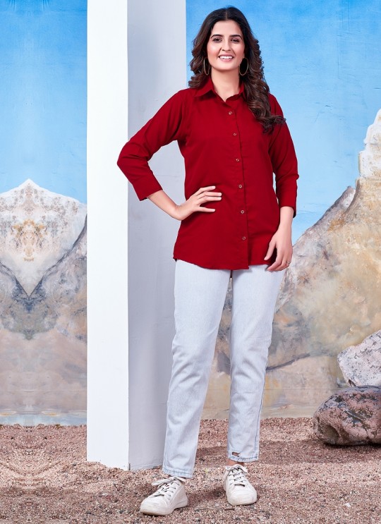 Red Cotton Readymade Shirt | Plain SHIRT VOL-2 2145