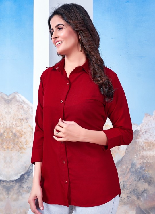 Red Cotton Readymade Shirt | Plain SHIRT VOL-2 2145