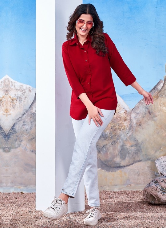 Red Cotton Readymade Shirt | Plain SHIRT VOL-2 2145