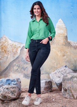 Green Cotton Readymade Shirt | Plain SHIRT VOL-2 2147