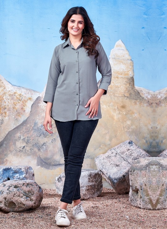 Grey Cotton Readymade Shirt | Plain SHIRT VOL-2 2148