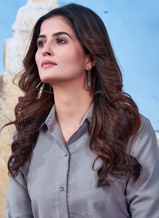 Grey Cotton Readymade Shirt | Plain SHIRT VOL-2 2148
