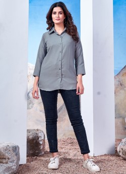 Grey Cotton Readymade Shirt | Plain SHIRT VOL-2 2148