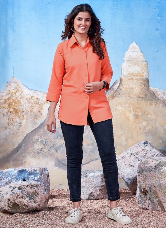 Orange Cotton Readymade Shirt | Plain SHIRT VOL-3 2150