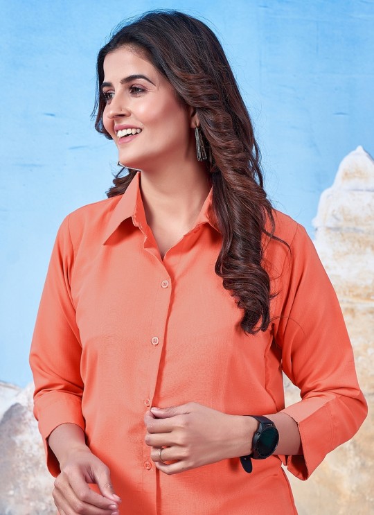 Orange Cotton Readymade Shirt | Plain SHIRT VOL-3 2150