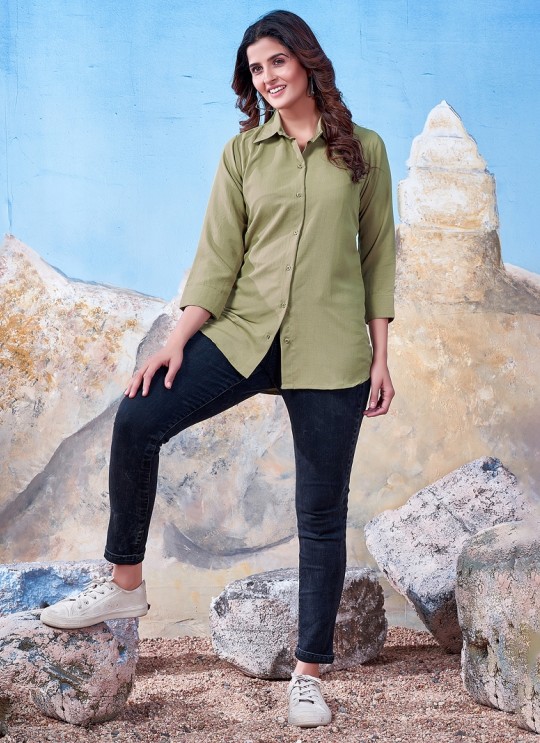Mehendi Cotton Readymade Shirt | Plain SHIRT VOL-3 2152