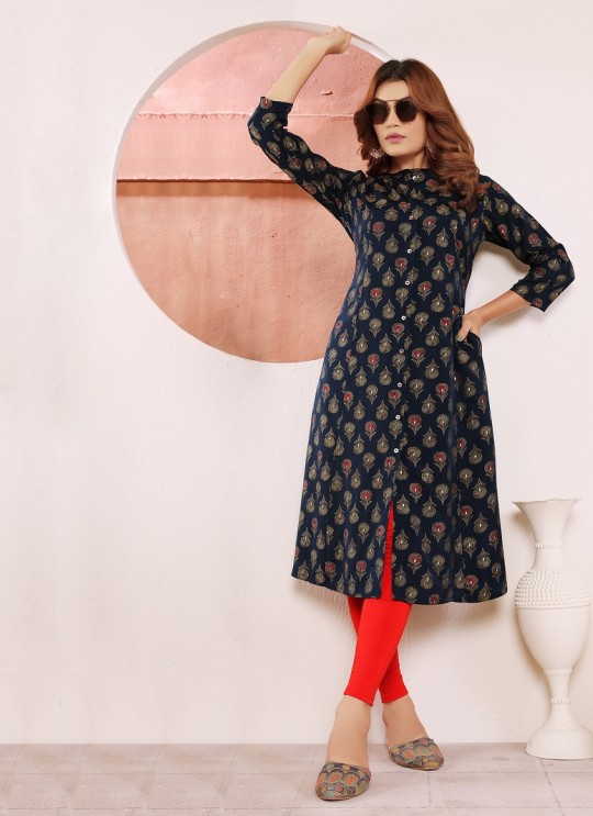 Blue Viscose Maslin Readymade Kurti | Digital Print STAR VOL-1 5112 Blue Viscose Maslin Readymade Kurti | Digital Print STAR VOL-1 5112